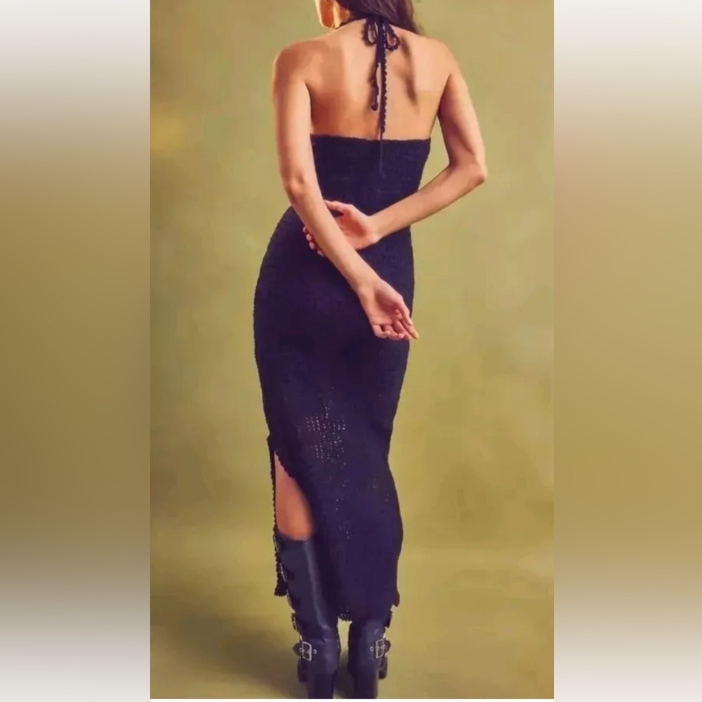 Free People Dahlia Midi Dress Crochet Halter Slit Bodycon Size Small NWT - Picture 3 of 16